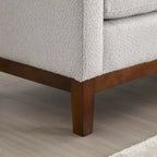 Beige Boucle Upholstered Bench with Fluted Wood Legs