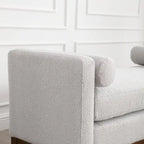 Beige Boucle Upholstered Bench with Fluted Wood Legs