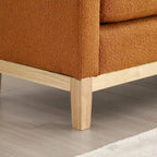 Beige Boucle Upholstered Bench with Fluted Wood Legs