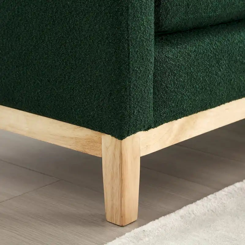 Beige Boucle Upholstered Bench with Fluted Wood Legs