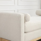 Beige Boucle Upholstered Bench with Fluted Wood Legs