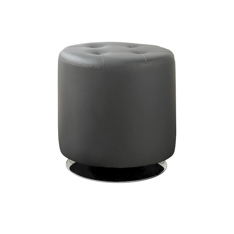White Tufted Round Ottoman with Chrome Base