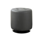 White Tufted Round Ottoman with Chrome Base