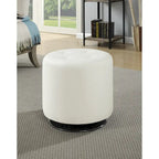 White Tufted Round Ottoman with Chrome Base