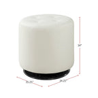 White Tufted Round Ottoman with Chrome Base
