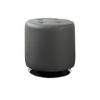 White Tufted Round Ottoman with Chrome Base
