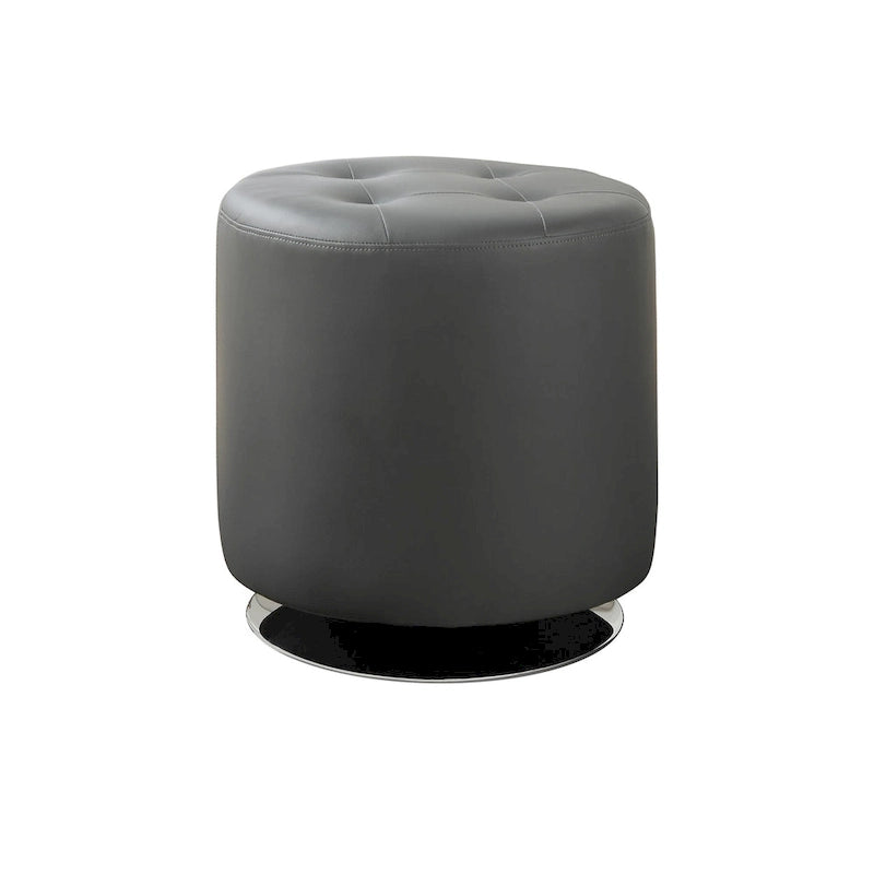 White Tufted Round Ottoman with Chrome Base