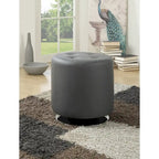White Tufted Round Ottoman with Chrome Base