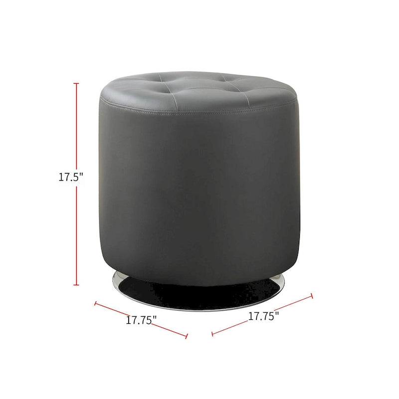 White Tufted Round Ottoman with Chrome Base