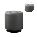 White Tufted Round Ottoman with Chrome Base