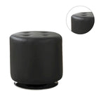 White Tufted Round Ottoman with Chrome Base