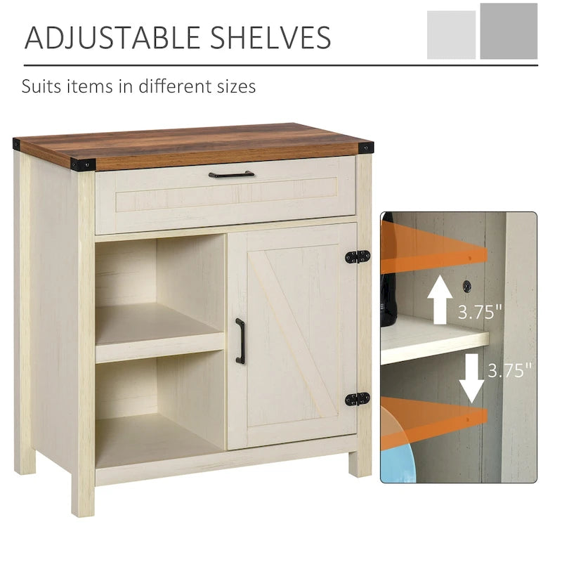 HOMCOM Rustic Barn Door Storage Cabinet/Modern Farmhouse Buffet Sideboard for Kitchen & Dining Room