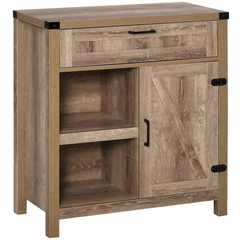 HOMCOM Rustic Barn Door Storage Cabinet/Modern Farmhouse Buffet Sideboard for Kitchen & Dining Room