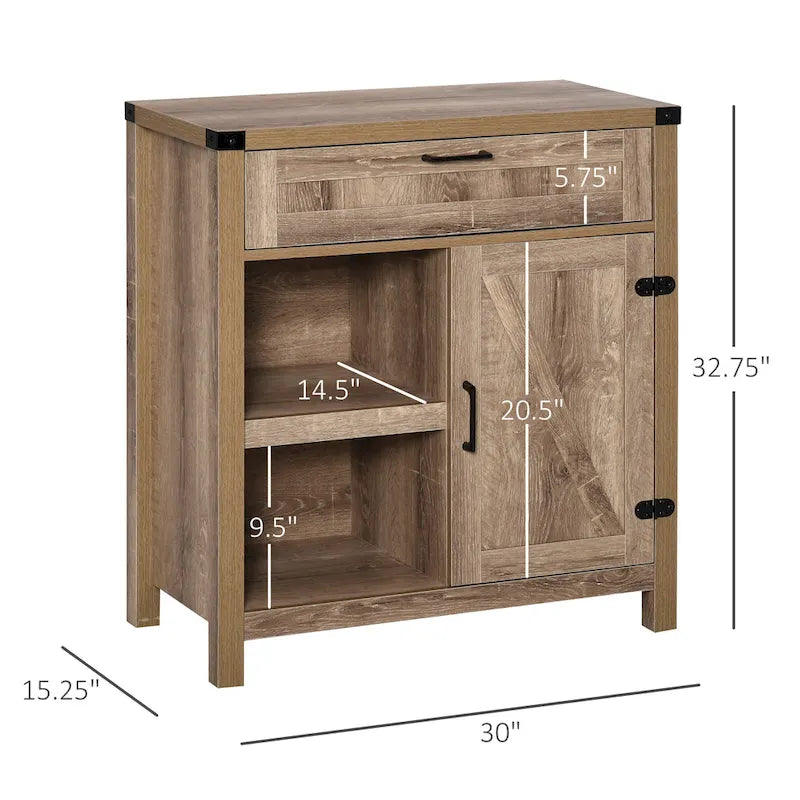 HOMCOM Rustic Barn Door Storage Cabinet/Modern Farmhouse Buffet Sideboard for Kitchen & Dining Room