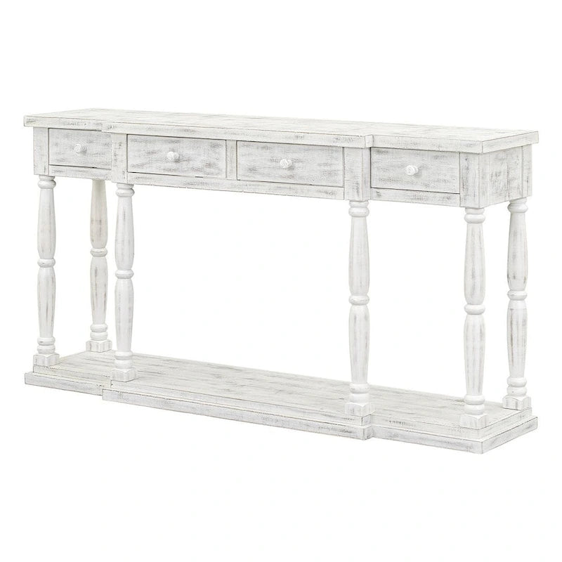 Retro Senior 4-Drawer 1-Shelf Console Table, Classic Entrance Display Table Entryway Table, Storage Sofa Table