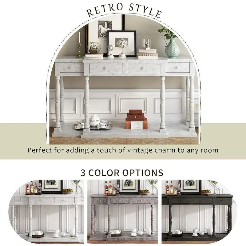 Retro Senior 4-Drawer 1-Shelf Console Table, Classic Entrance Display Table Entryway Table, Storage Sofa Table