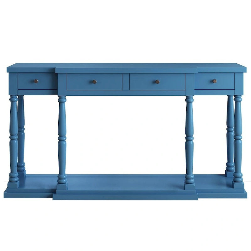 Retro Senior 4-Drawer 1-Shelf Console Table, Classic Entrance Display Table Entryway Table, Storage Sofa Table