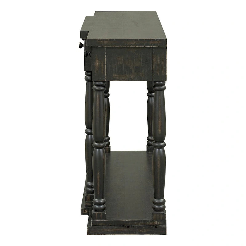 Retro Senior 4-Drawer 1-Shelf Console Table, Classic Entrance Display Table Entryway Table, Storage Sofa Table