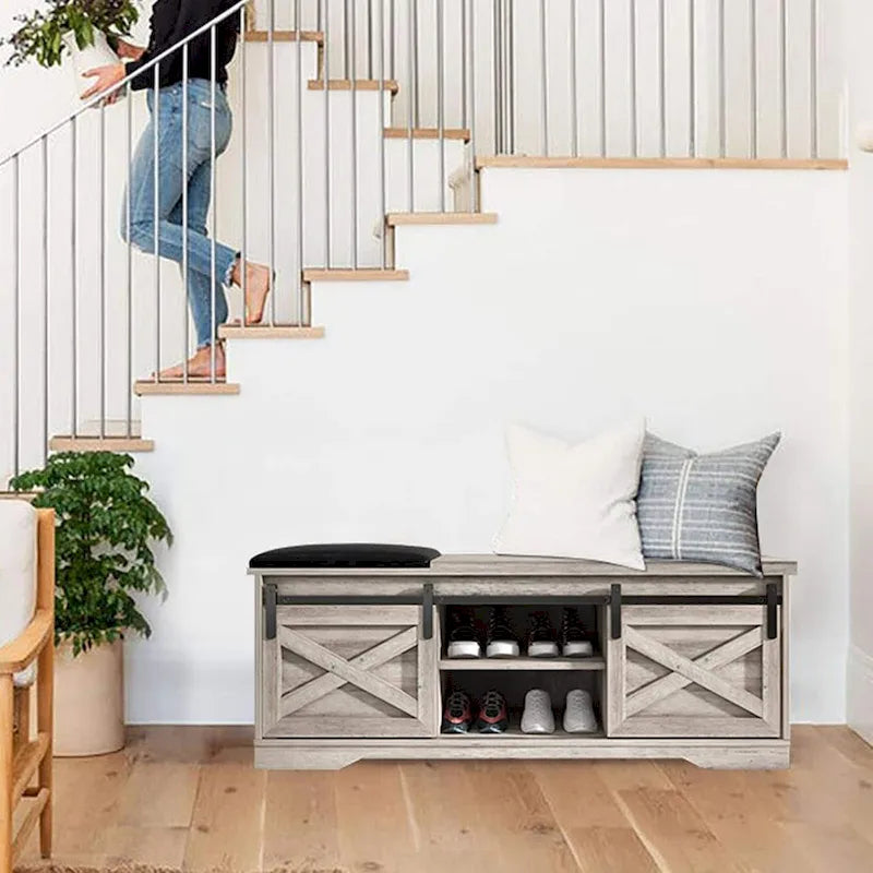 47 Farmhouse Entryway Shoe Bench with Thickened Cushion