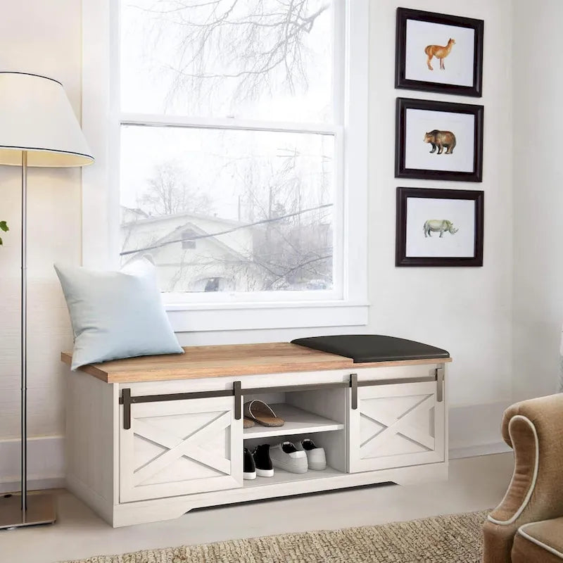 47 Farmhouse Entryway Shoe Bench with Thickened Cushion