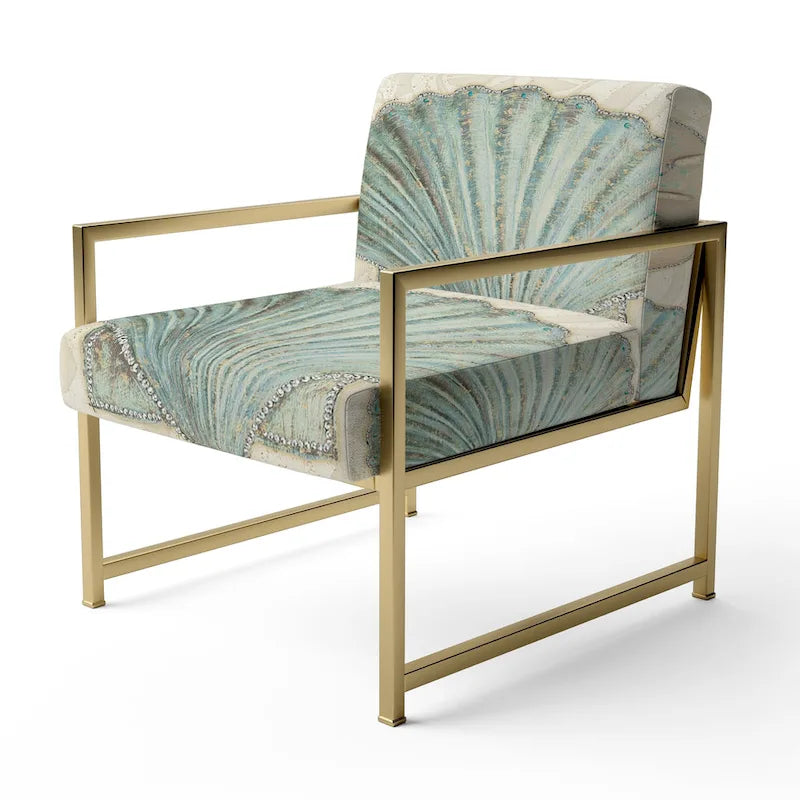 Designart Seastar And Blue Sea Shell II Upholstered Nautical & Coastal Accent Chair - Arm Chair