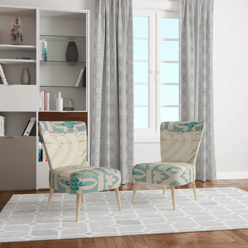 Designart Seastar And Blue Sea Shell II Upholstered Nautical & Coastal Accent Chair - Arm Chair