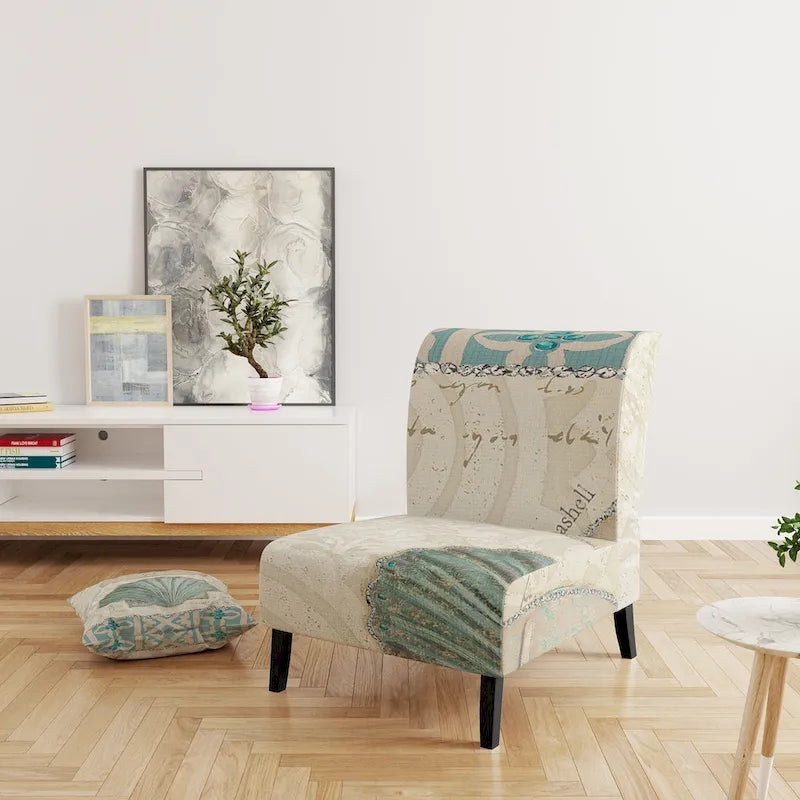 Designart Seastar And Blue Sea Shell II Upholstered Nautical & Coastal Accent Chair - Arm Chair