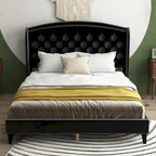 Upholsted Bed Frame with Wingback Headboard, Full Size
