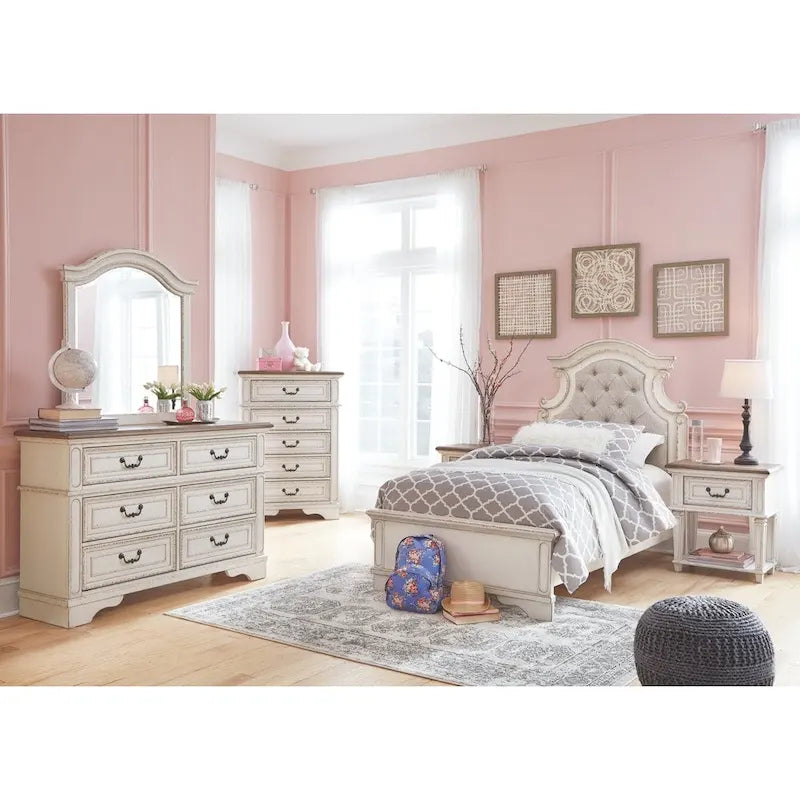 Signature Design by Ashley Nettle Bank 1-drawer Chipped White and Brown Wood Nightstand