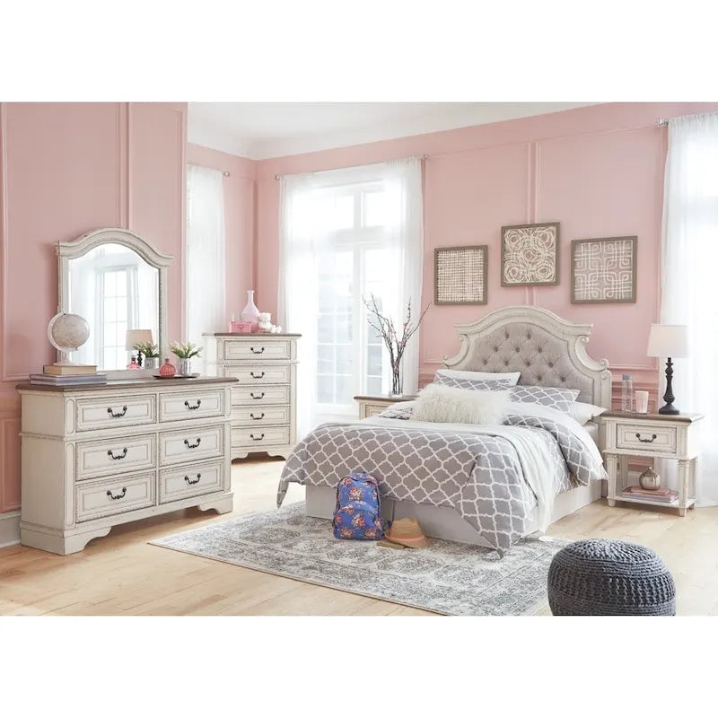 Signature Design by Ashley Nettle Bank 1-drawer Chipped White and Brown Wood Nightstand