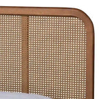 Elston Mid-Century Modern Synthetic Rattan Wood Platform Bed -Walnut