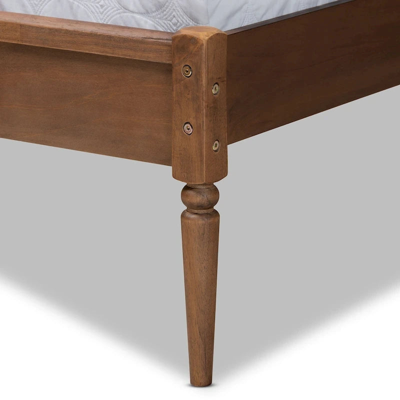 Elston Mid-Century Modern Synthetic Rattan Wood Platform Bed -Walnut
