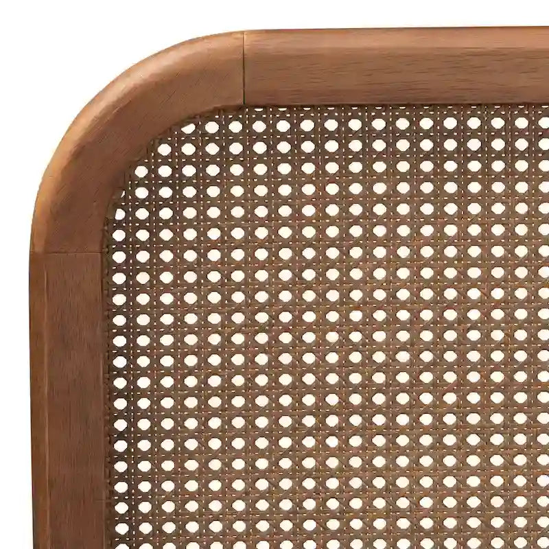 Elston Mid-Century Modern Synthetic Rattan Wood Platform Bed -Walnut