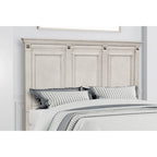 Roundhill Furniture Renova Distressed Parchment Wood Bedroom Set with Panel Bed, Dresser, Mirror, Nightstand, Chest
