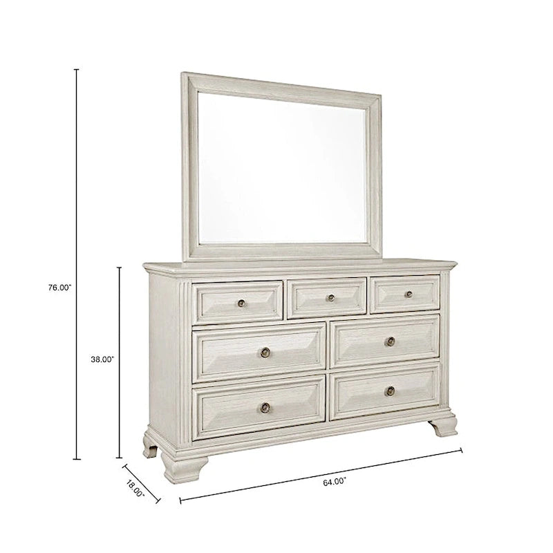 Roundhill Furniture Renova Distressed Parchment Wood Bedroom Set with Panel Bed, Dresser, Mirror, Nightstand, Chest