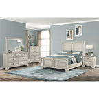 Roundhill Furniture Renova Distressed Parchment Wood Bedroom Set with Panel Bed, Dresser, Mirror, Nightstand, Chest