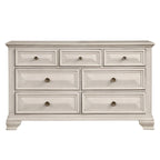 Roundhill Furniture Renova Distressed Parchment Wood Bedroom Set with Panel Bed, Dresser, Mirror, Nightstand, Chest