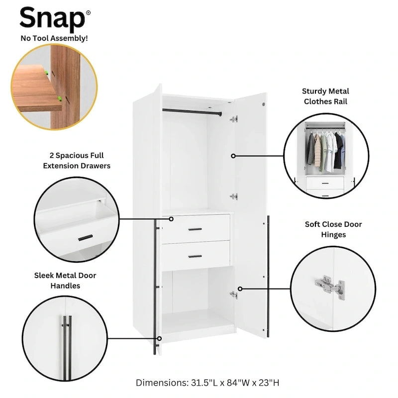 Manhattan Comfort Lee Modern Freestanding 3-Piece Module Wardrobe Closet Armoire