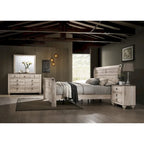 Roundhill Furniture Imerland Contemporary White Wash Finish Bedroom Set with Sleigh Bed, Dresser, Mirror, Two Nightstands