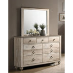 Roundhill Furniture Imerland Contemporary White Wash Finish Bedroom Set with Sleigh Bed, Dresser, Mirror, Two Nightstands