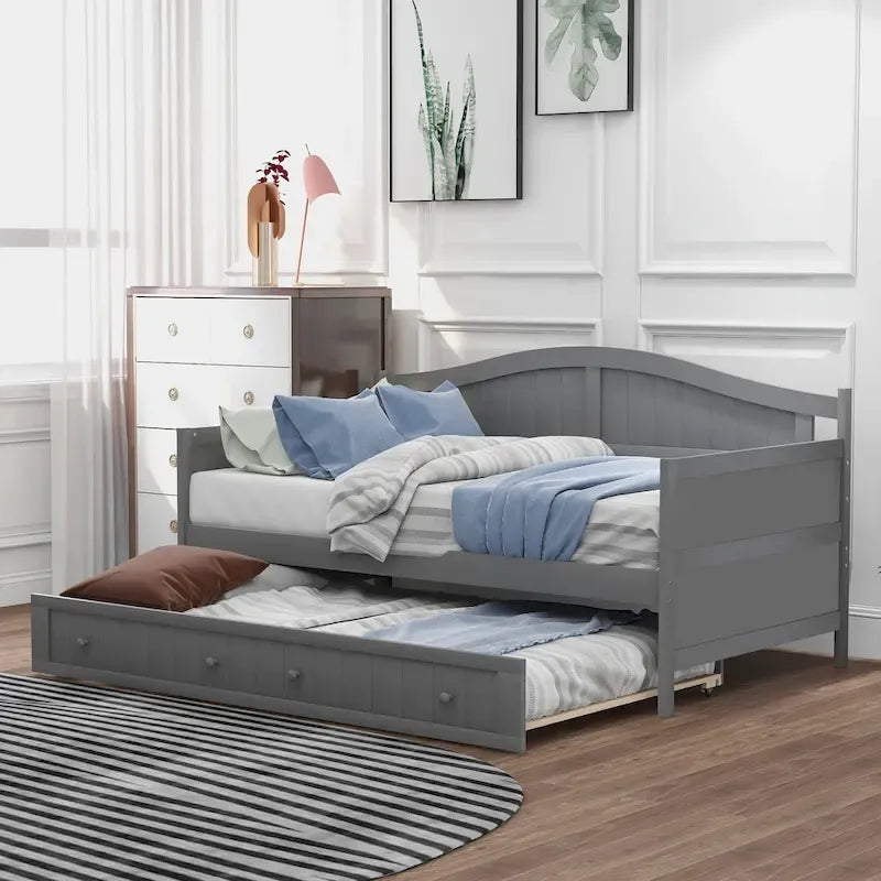 Nestfair Twin Size Wooden Daybed with Trundle Bed