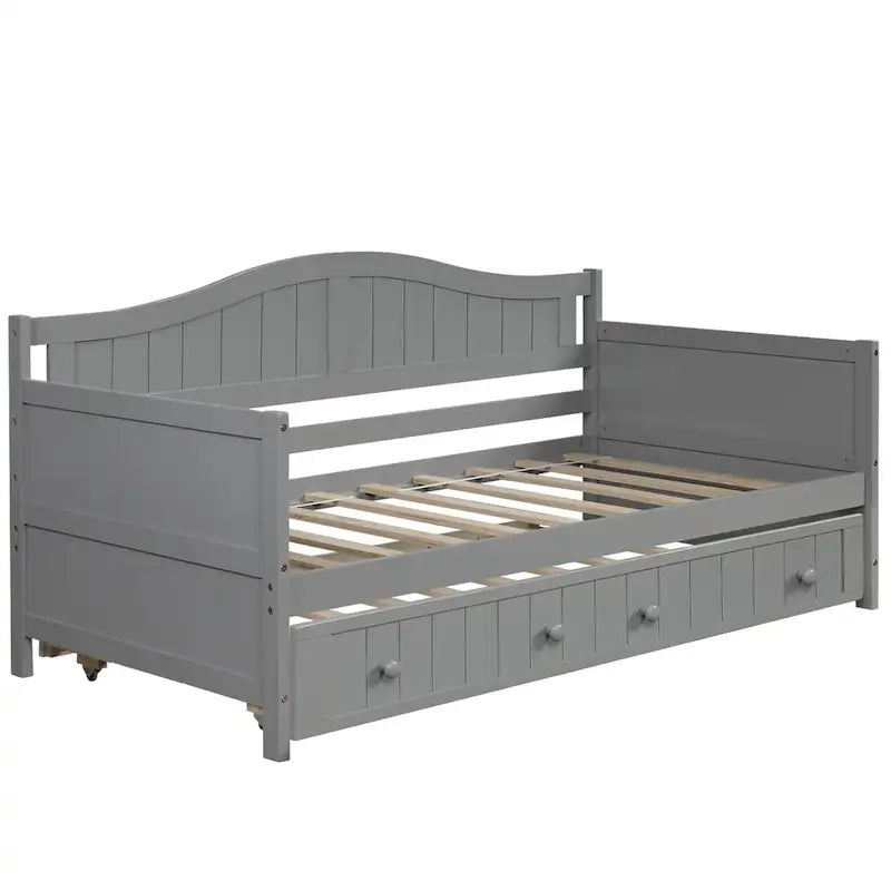 Nestfair Twin Size Wooden Daybed with Trundle Bed