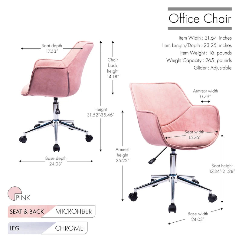 Porthos Home Xen Adjustable Office Chair, Microfiber, Chrome Base