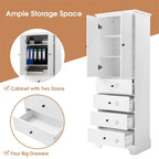 Wooden Storage Cabinet with 2 Doors and 4 Drawers, Adjustable Shelf
