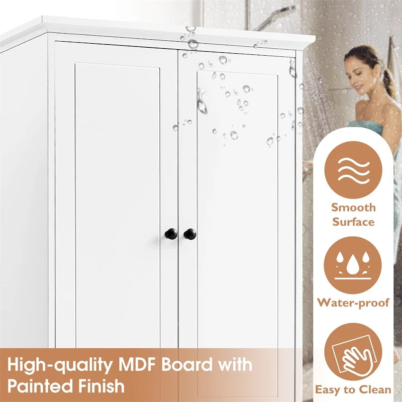 Wooden Storage Cabinet with 2 Doors and 4 Drawers, Adjustable Shelf