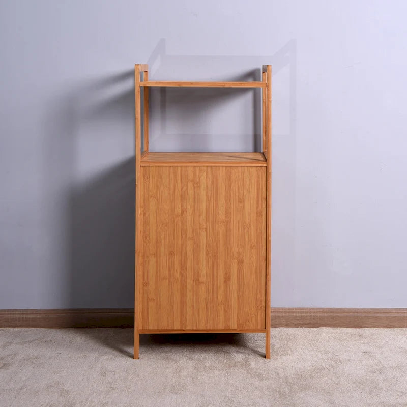 Brown Bamboo Bathroom Laundry Storage Floor Cabinet with 2-tier Shelf - 17.32 x 13 x 37.8 inch