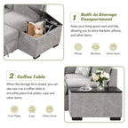 83.8 Sectional Pull-Out Sofa Bed L-Shaped Corner Sofa Couch with Storage Chaise, USB Ports, Power Sockets, Cup Holder for Livin