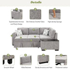 83.8 Sectional Pull-Out Sofa Bed L-Shaped Corner Sofa Couch with Storage Chaise, USB Ports, Power Sockets, Cup Holder for Livin