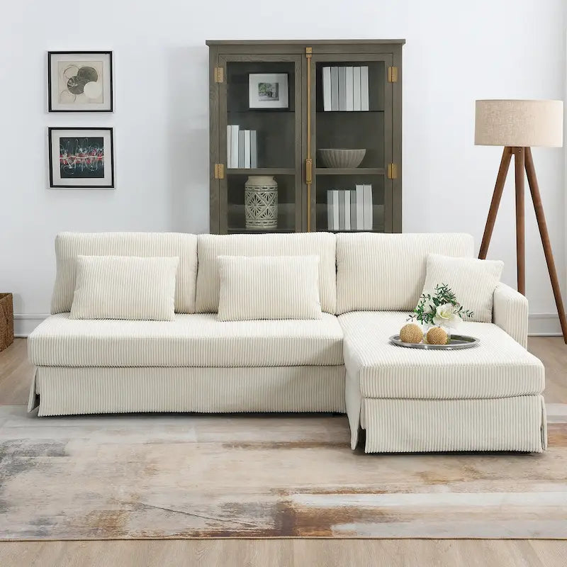 [VIDEO provided][New]87*61Modern L-shaped Corduroy Sofa with Reversible Chaise,4-seat Upholstered Sectional Indoor Furniture,Co