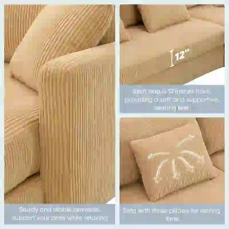 [VIDEO provided][New]87*61Modern L-shaped Corduroy Sofa with Reversible Chaise,4-seat Upholstered Sectional Indoor Furniture,Co